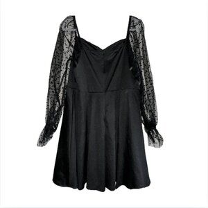 Long Sleeve Lace Polka Dot Dress Sweetheart Neck - 3xl